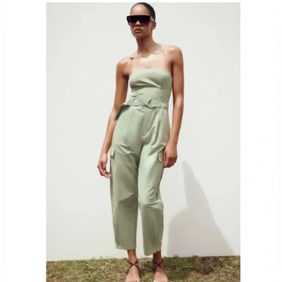 Zara Olive Green Zara Long Cargo Jumpsuit - Picture 12 of 12